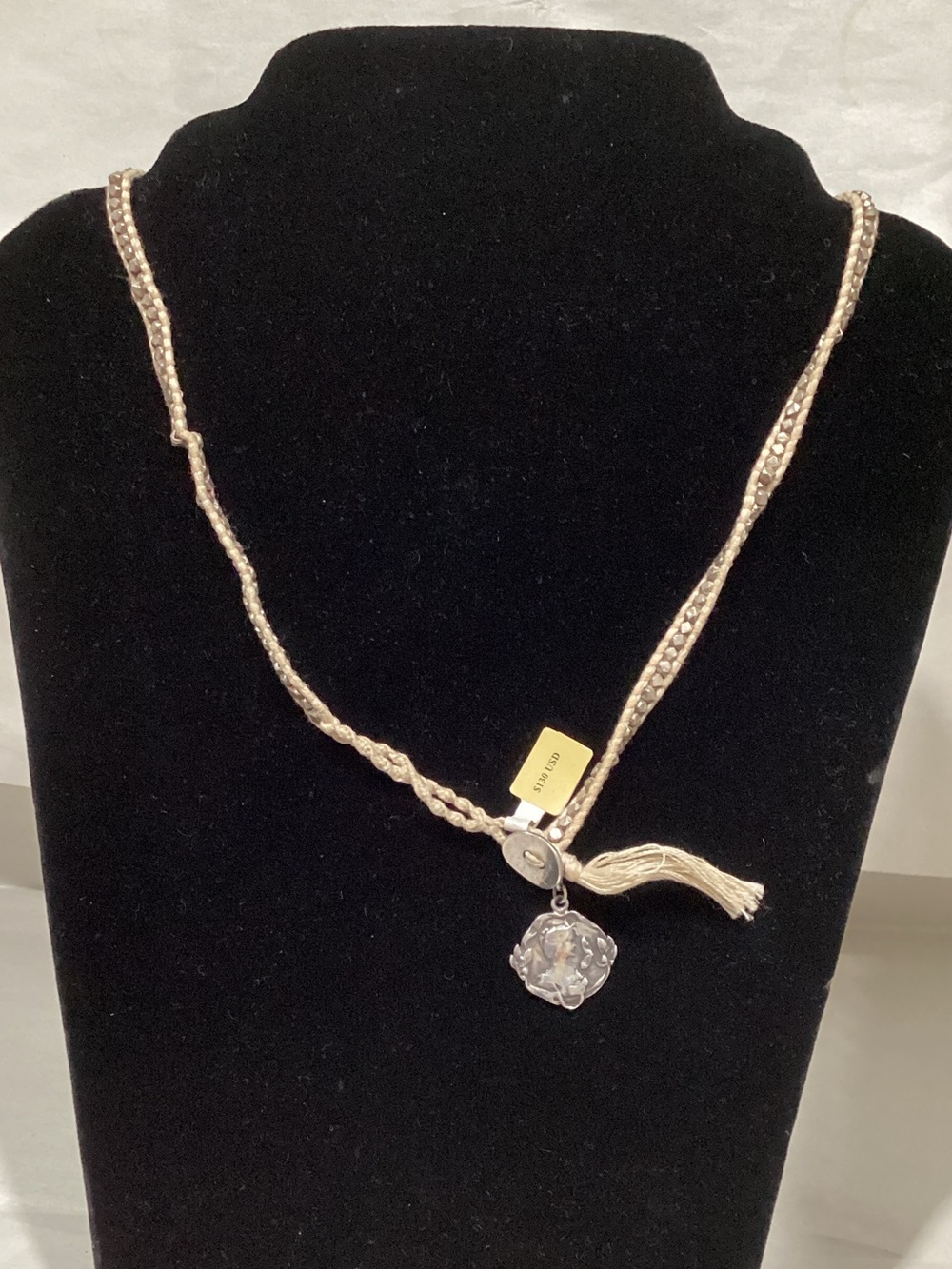 Chan Luu Silver Braided Necklace with Pendant and Tassel